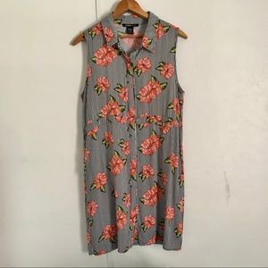 Robert Louis Floral Striped Sleeveless Buttoned Short Dress